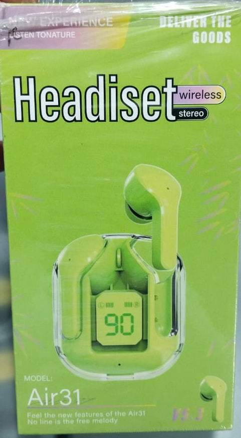 Air 31 Earbuds Wireless Earbuds With Crystal Transparent Case With Type-C Charging | Earbuds Bluetooth 5.3 - With Pouch - Random Color